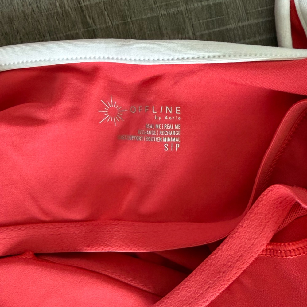 Aerie Set Offline Real Me Low Key Longline Sports Bra + 3” Bike Short Small Red - Picture 4 of 8